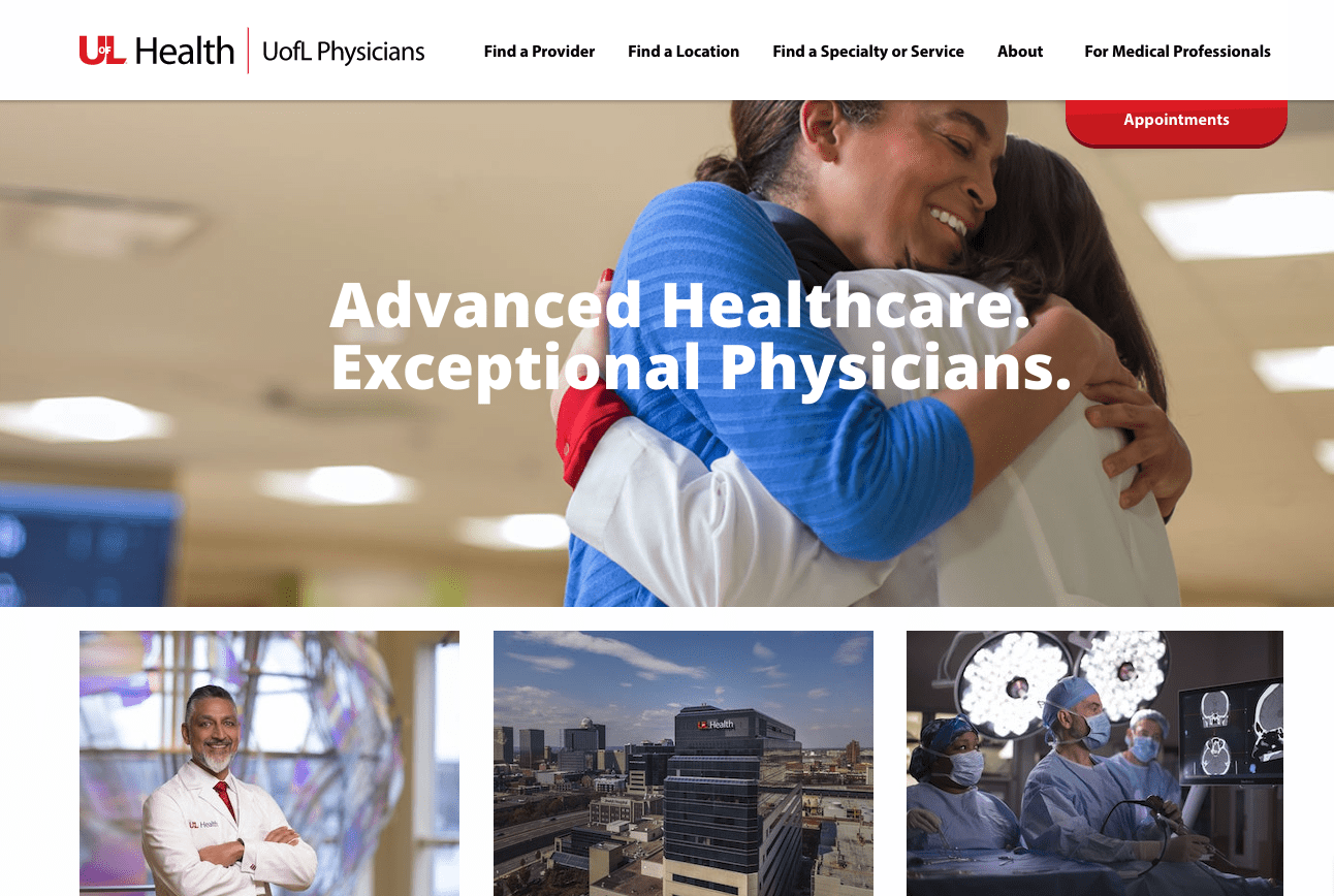 the homepage for U of L Physicians|