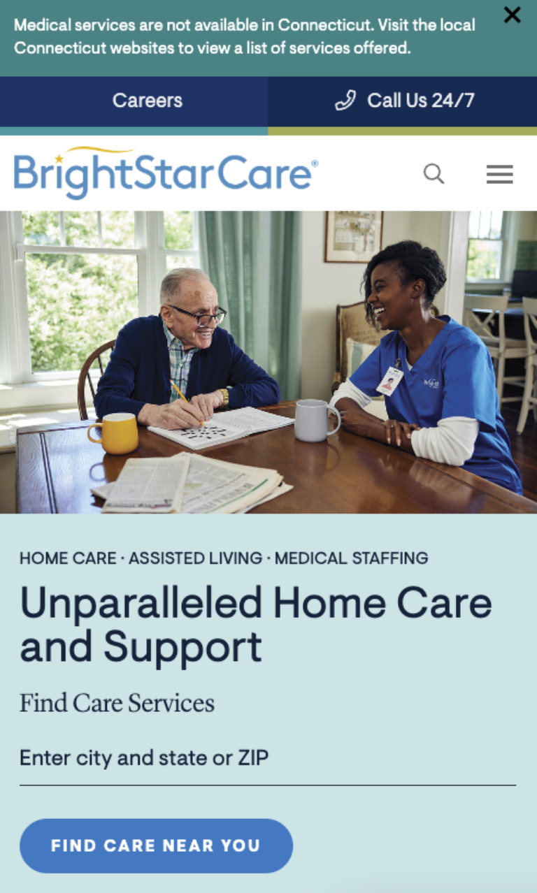 Mobile home page view brightstar care