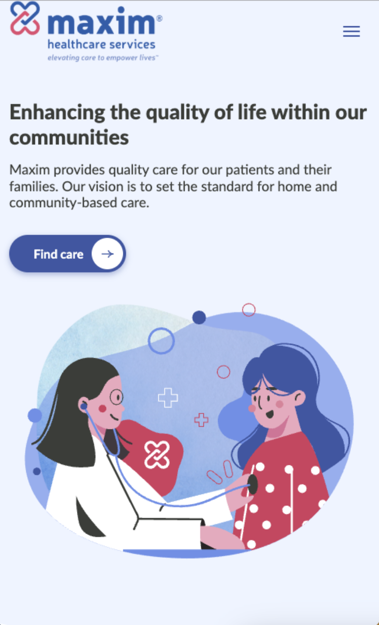 Maxim health services mobile homepage