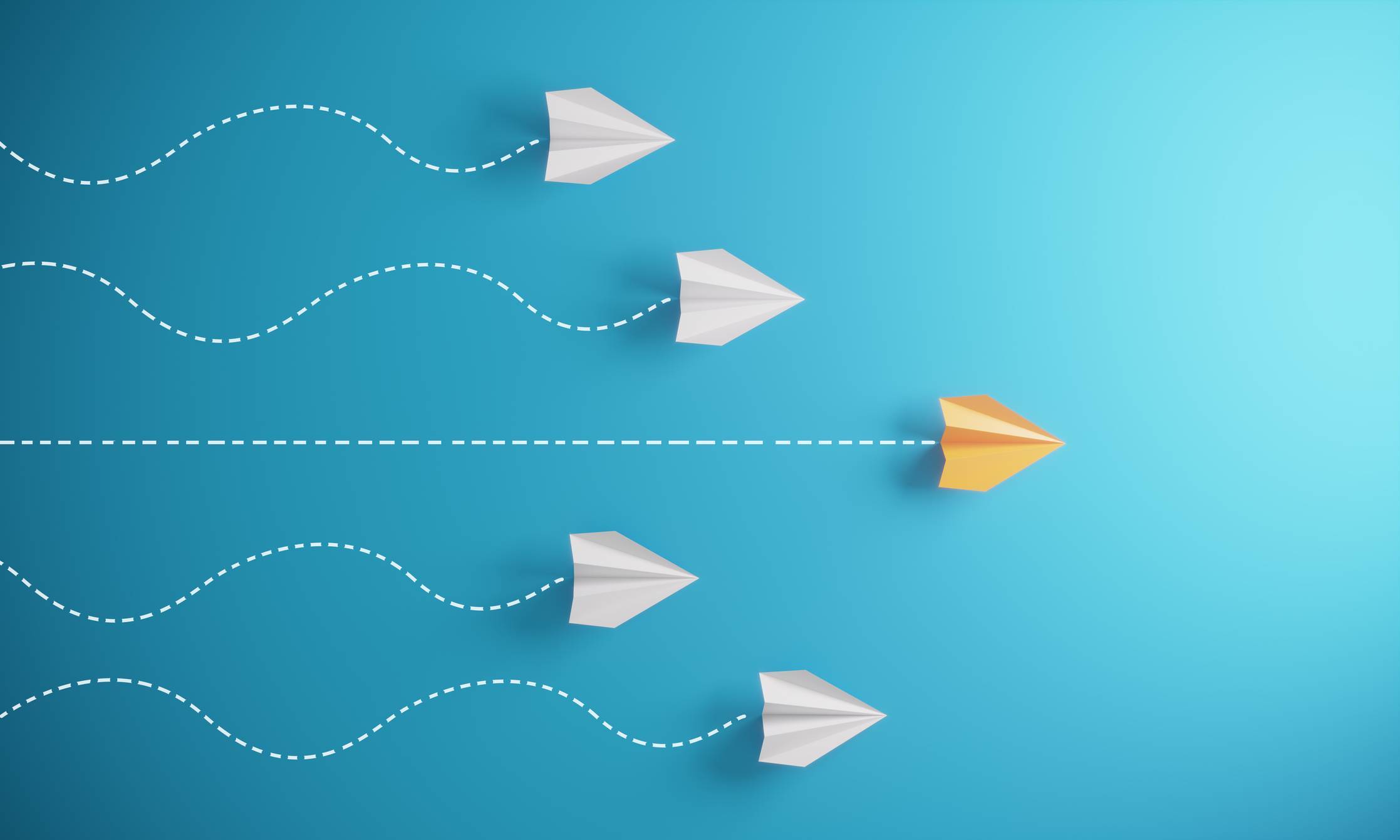 airplane outperforming other planes to illustrate strategy|fundamentals of a good strategy outlined on a paper with grears and labels signifying that they work together