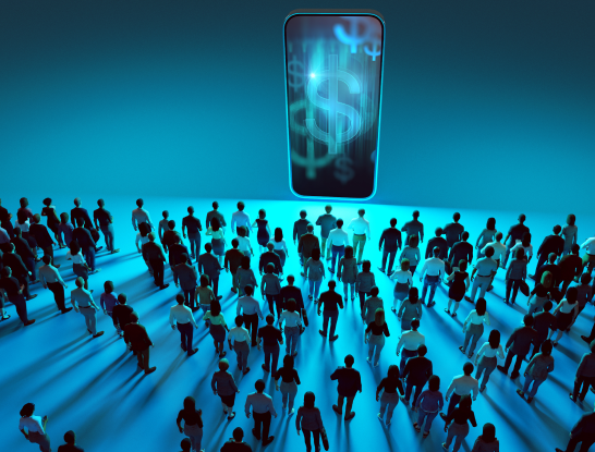 concept image of people attracted to a mobile phone