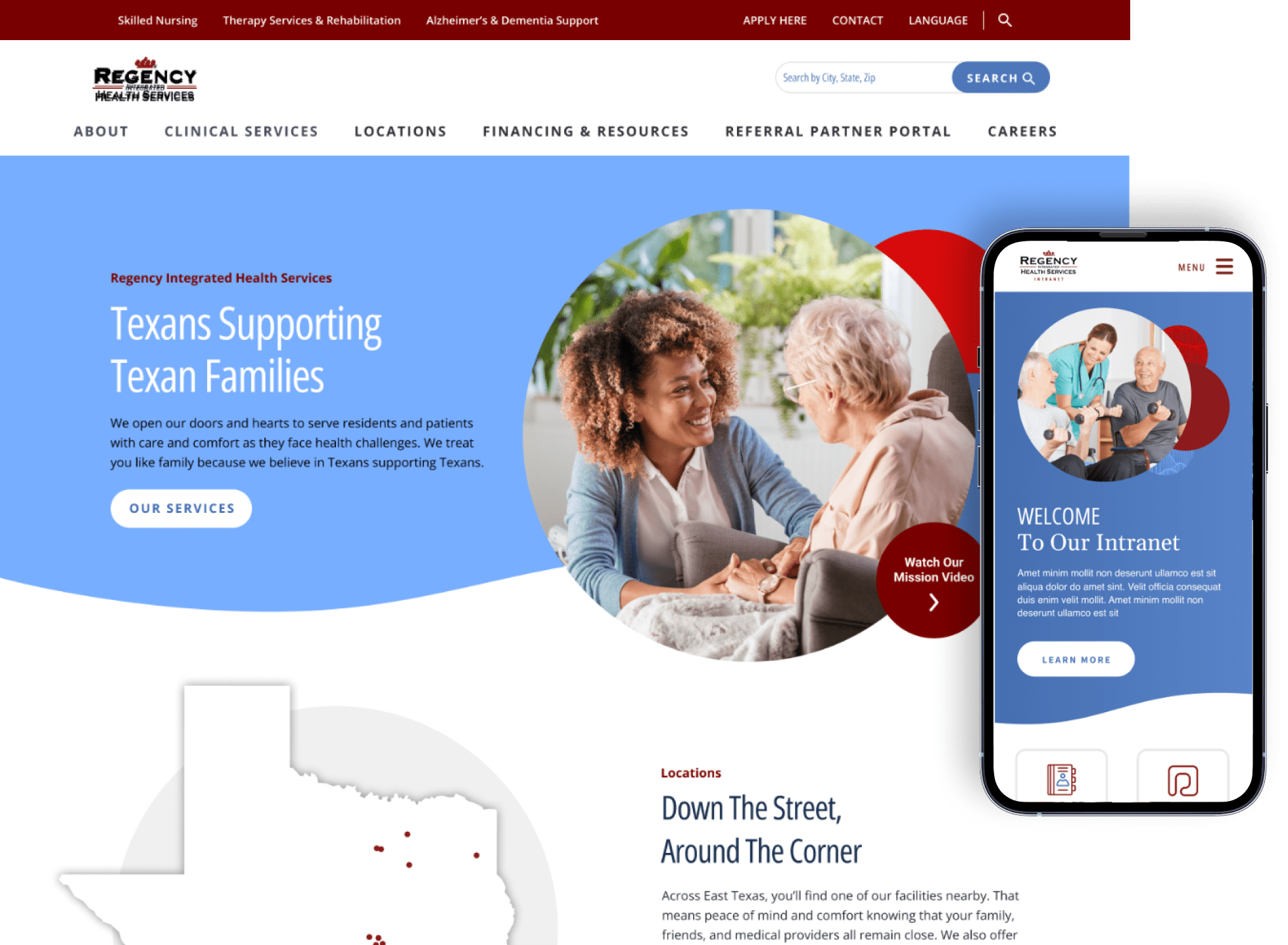 the Regency Health Services web site on a desktop-sized screen and mobile device