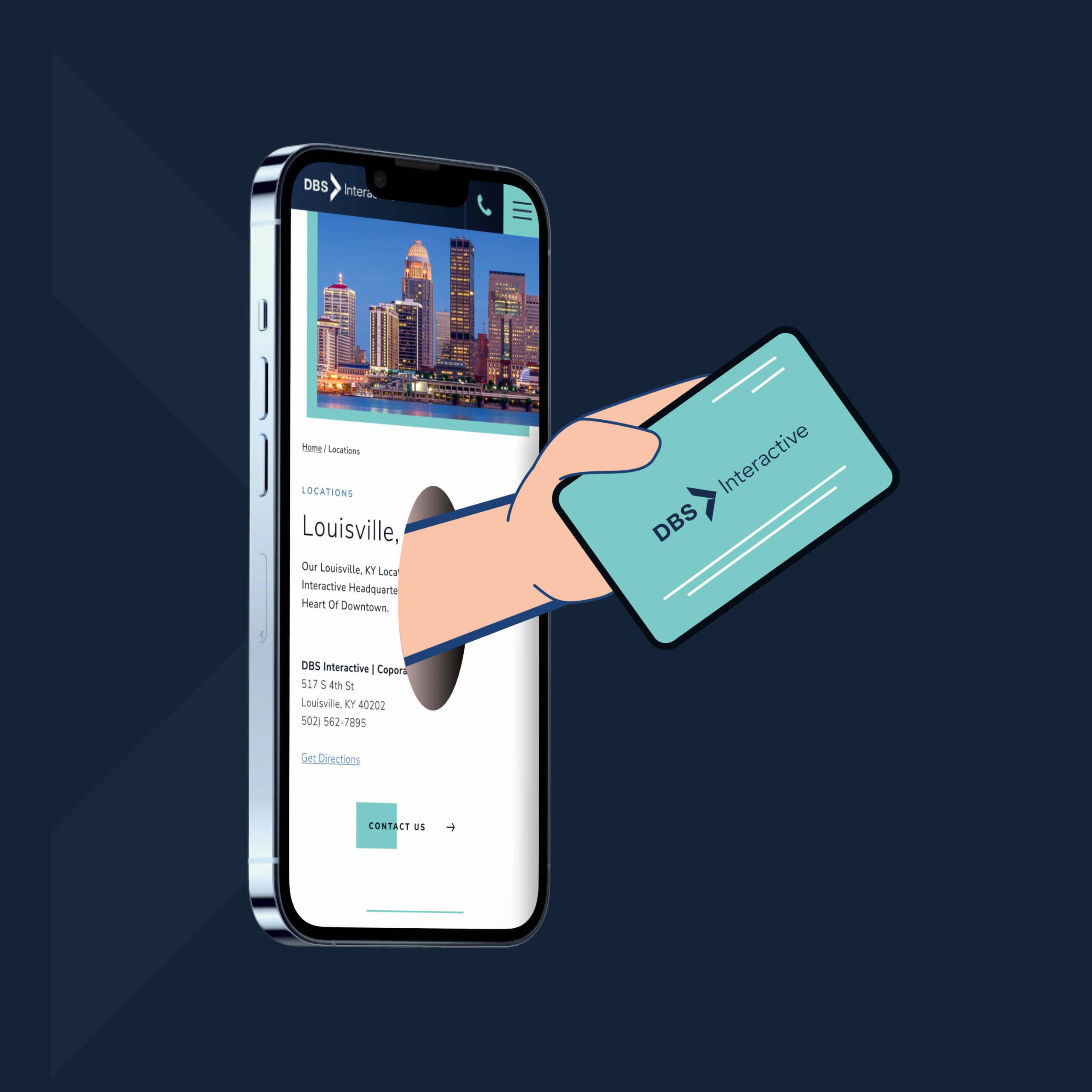 Image of hand offering a business card from a smartphone to illustrate the benefits of a great website making a great first impression|