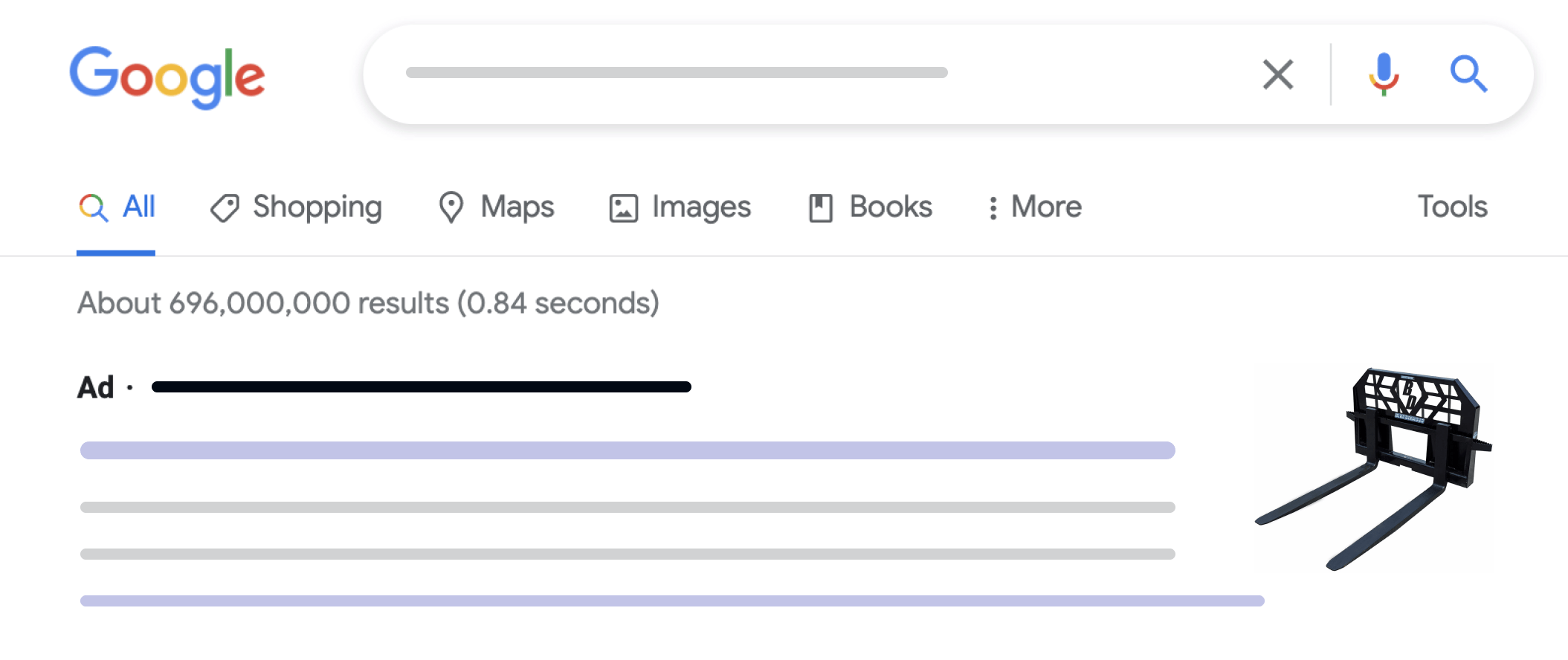 screenshot of a Google search results page with the result data redacted