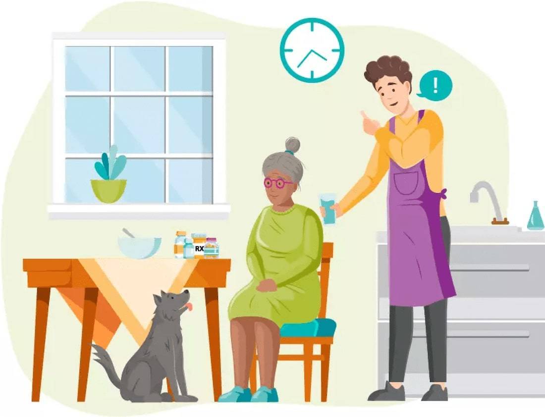 Example illustration from the Help at Home site of a caregiver and client.