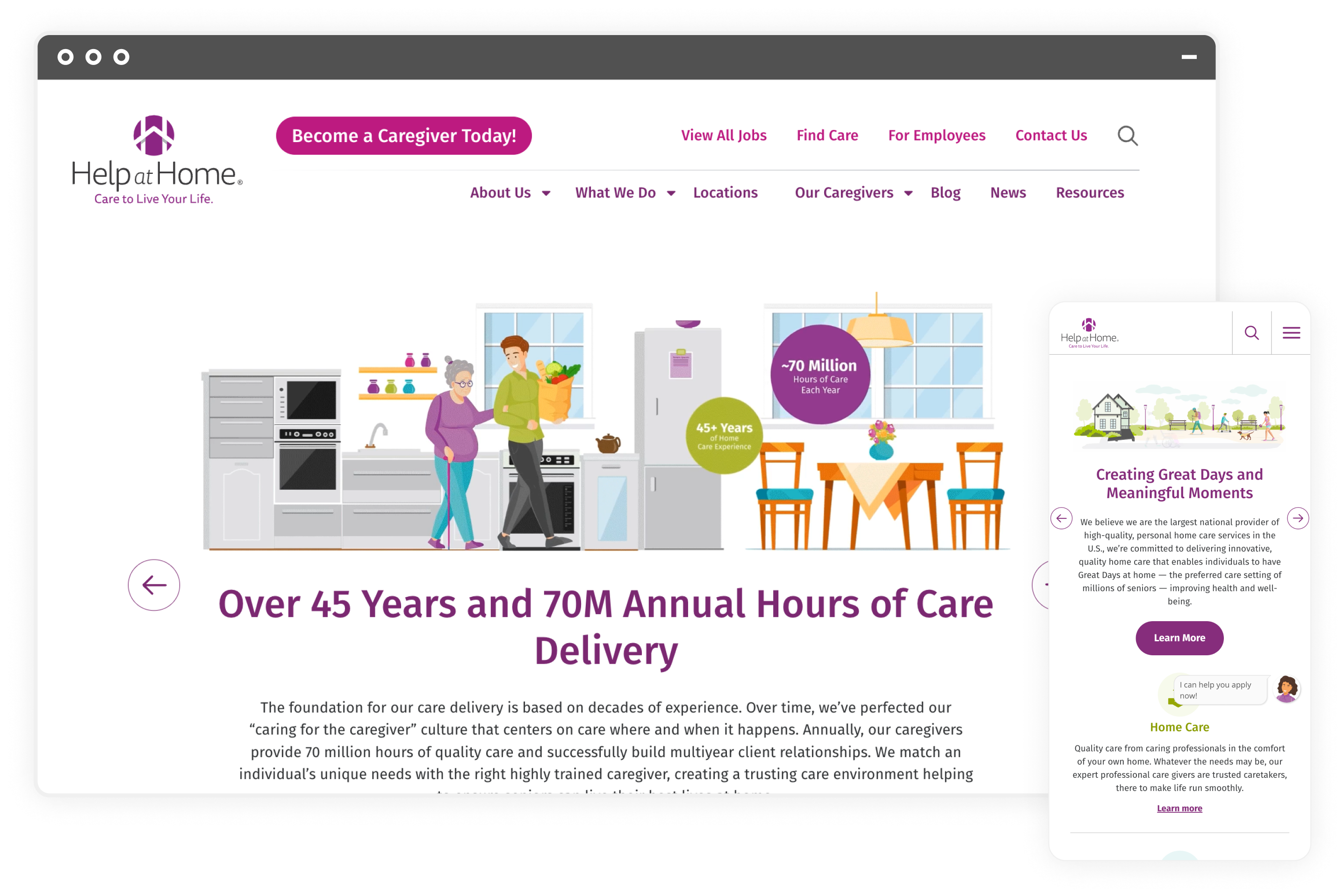 Help at Home's website on desktop and mobile