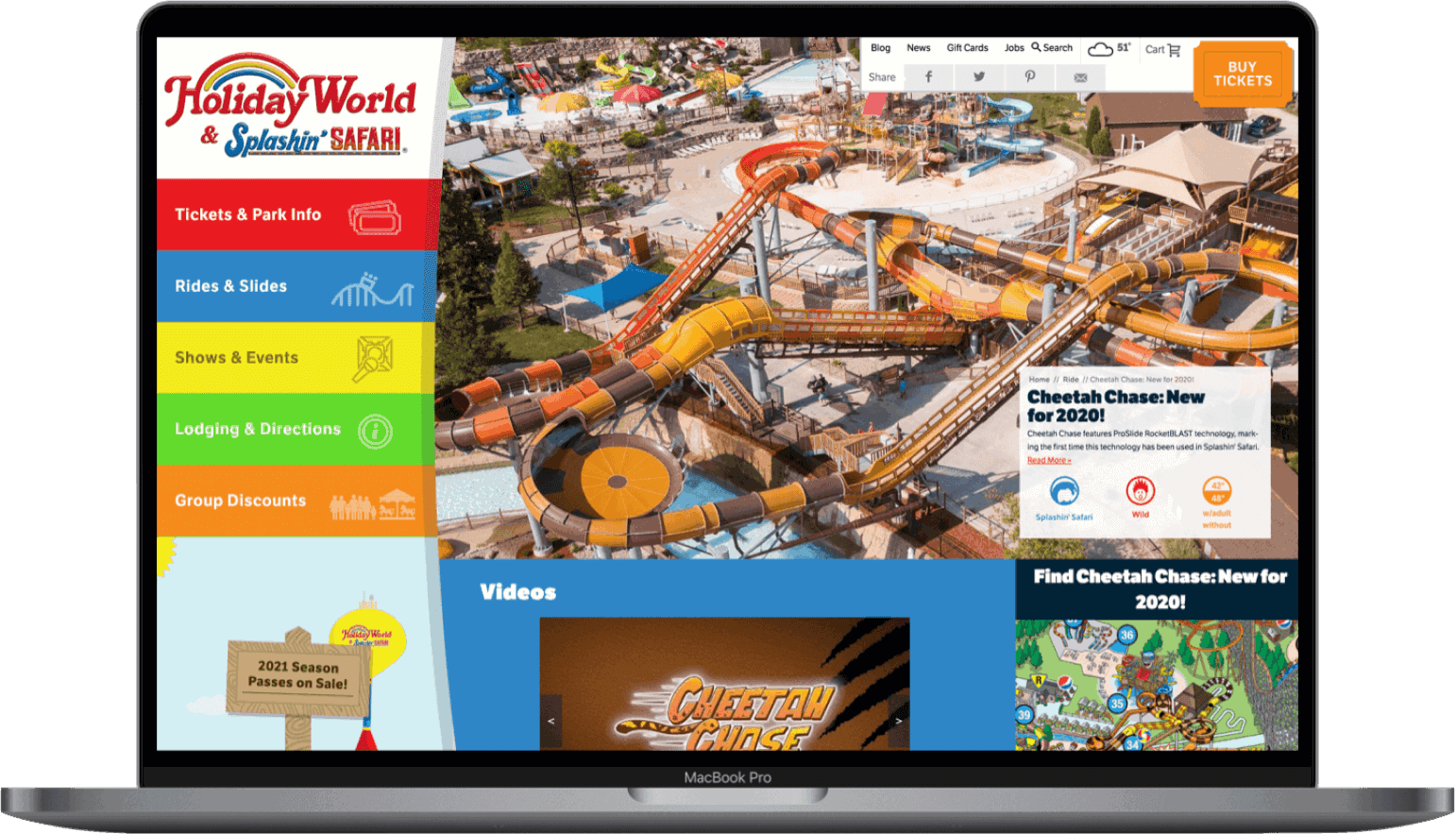 Holiday World home page on a laptop