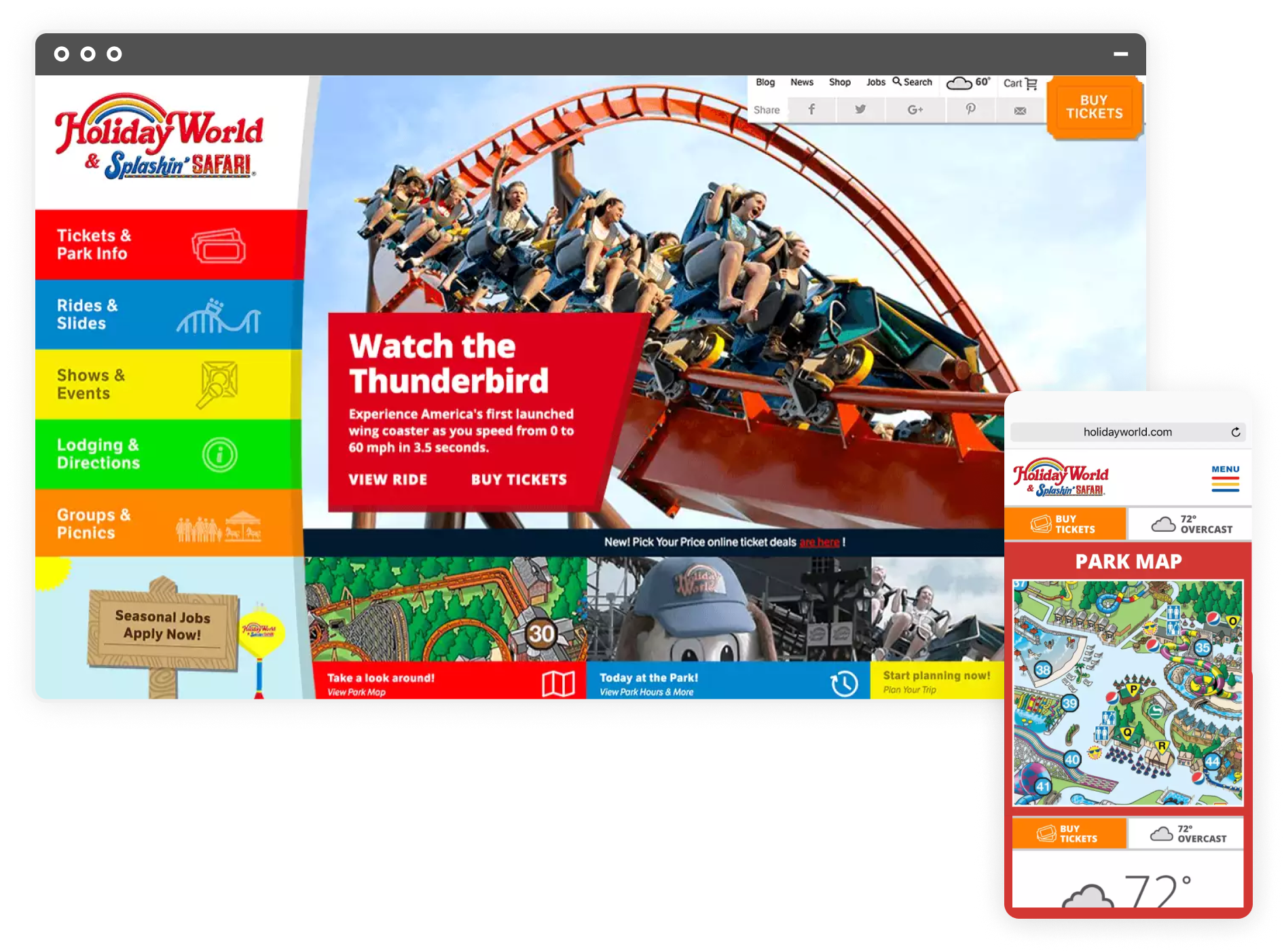 Holiday World Site screen views