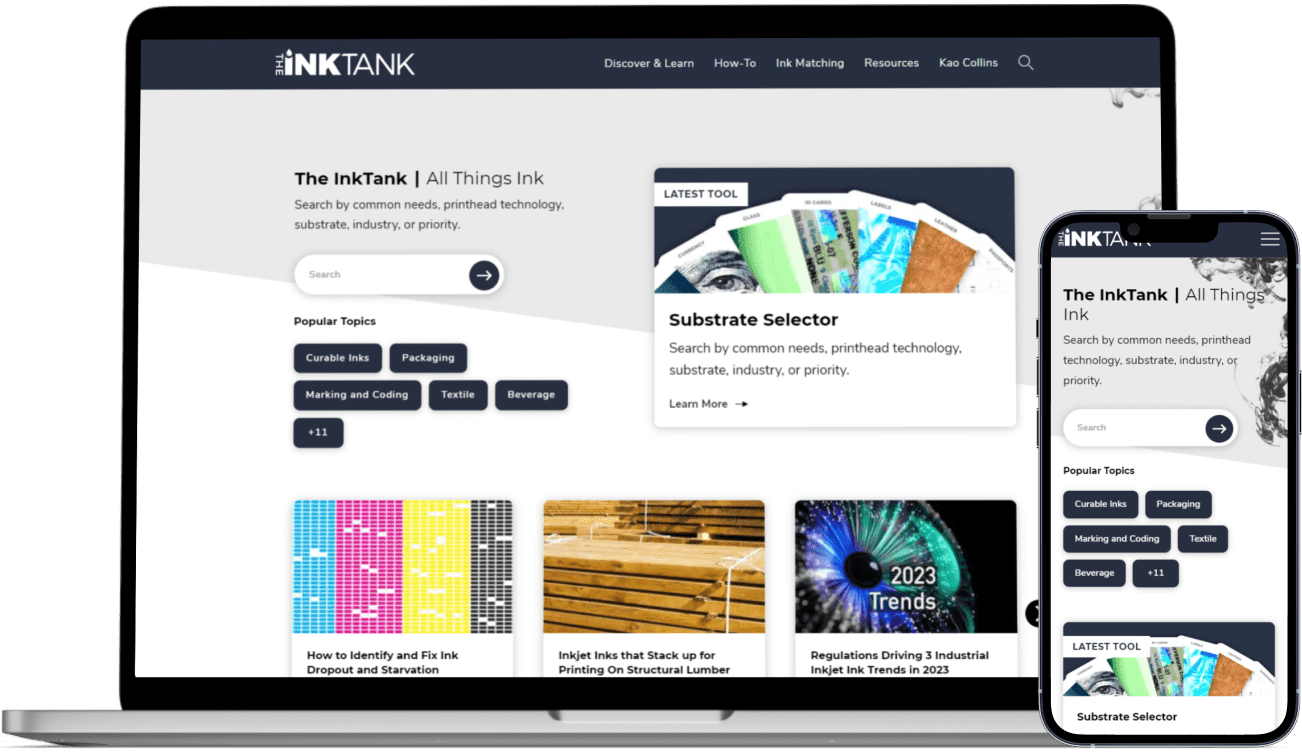 laptop and mobile showing Kao Collins Ink Tank home page