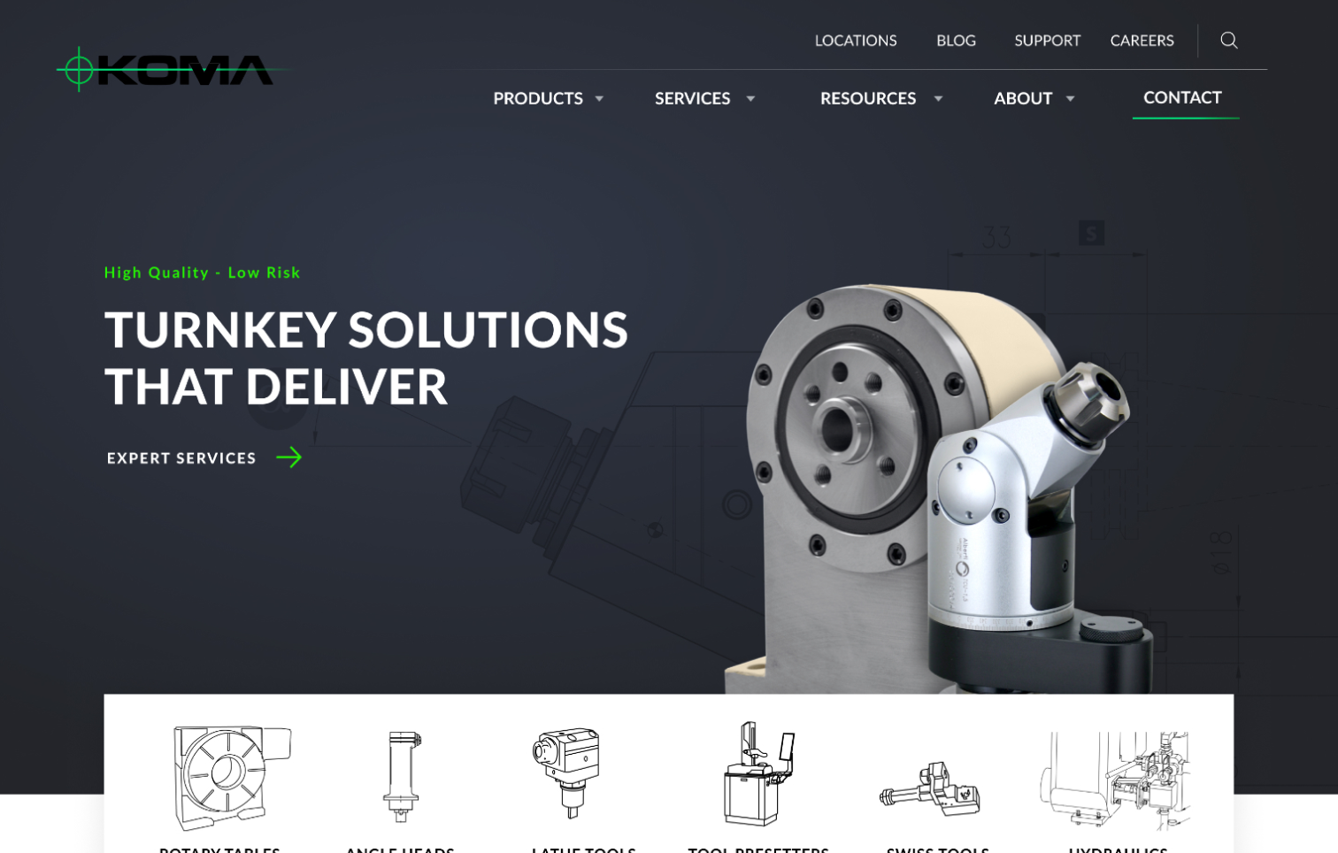 Homepage of the Koma Precision industrial manufacturing website designed by DBS Interactive