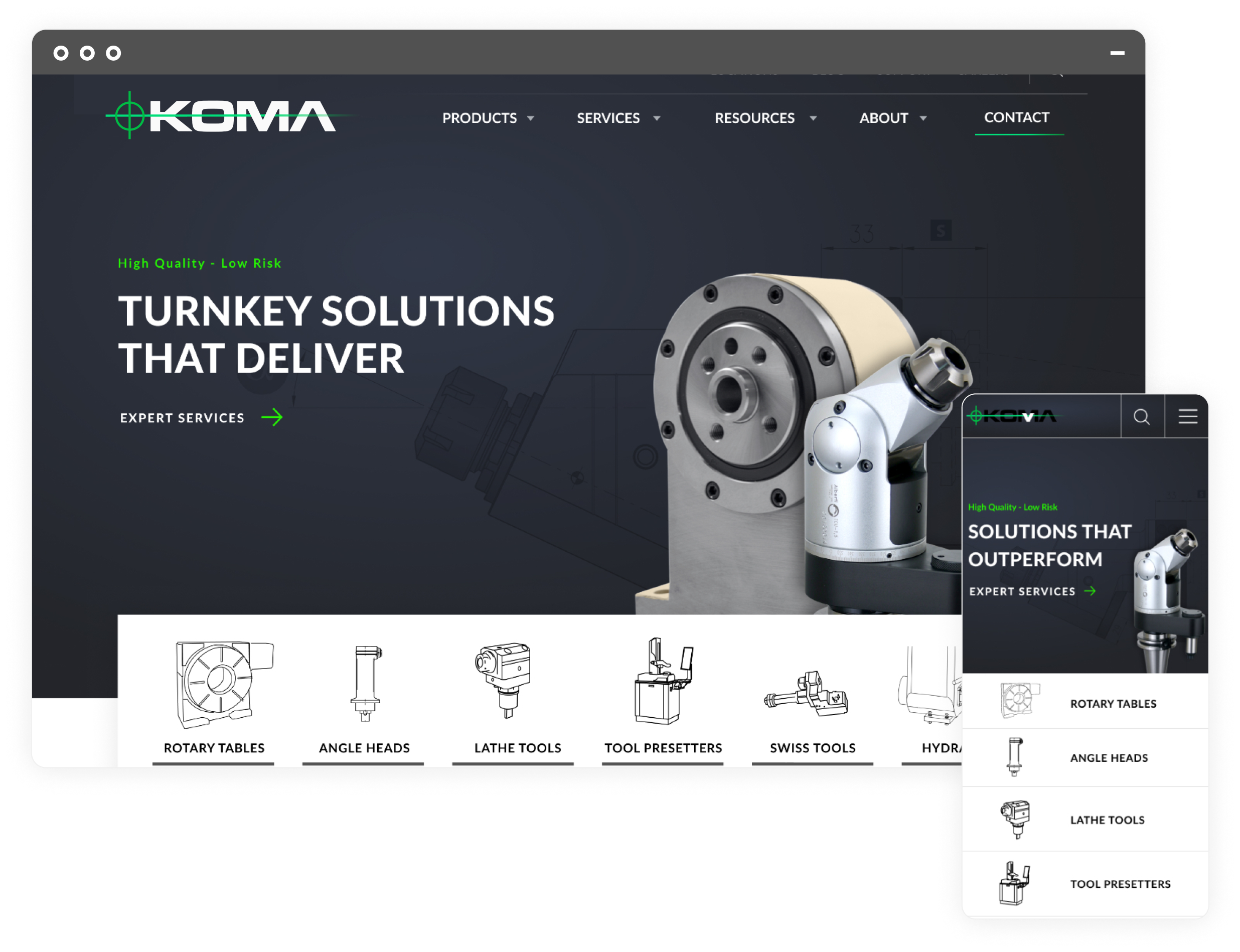 Koma Precision website on desktop