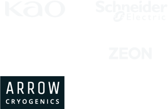 logos for Kao, Schneider Electric, Transcell, Zeon, Arrow Cryogenics, Mighty Small Homes