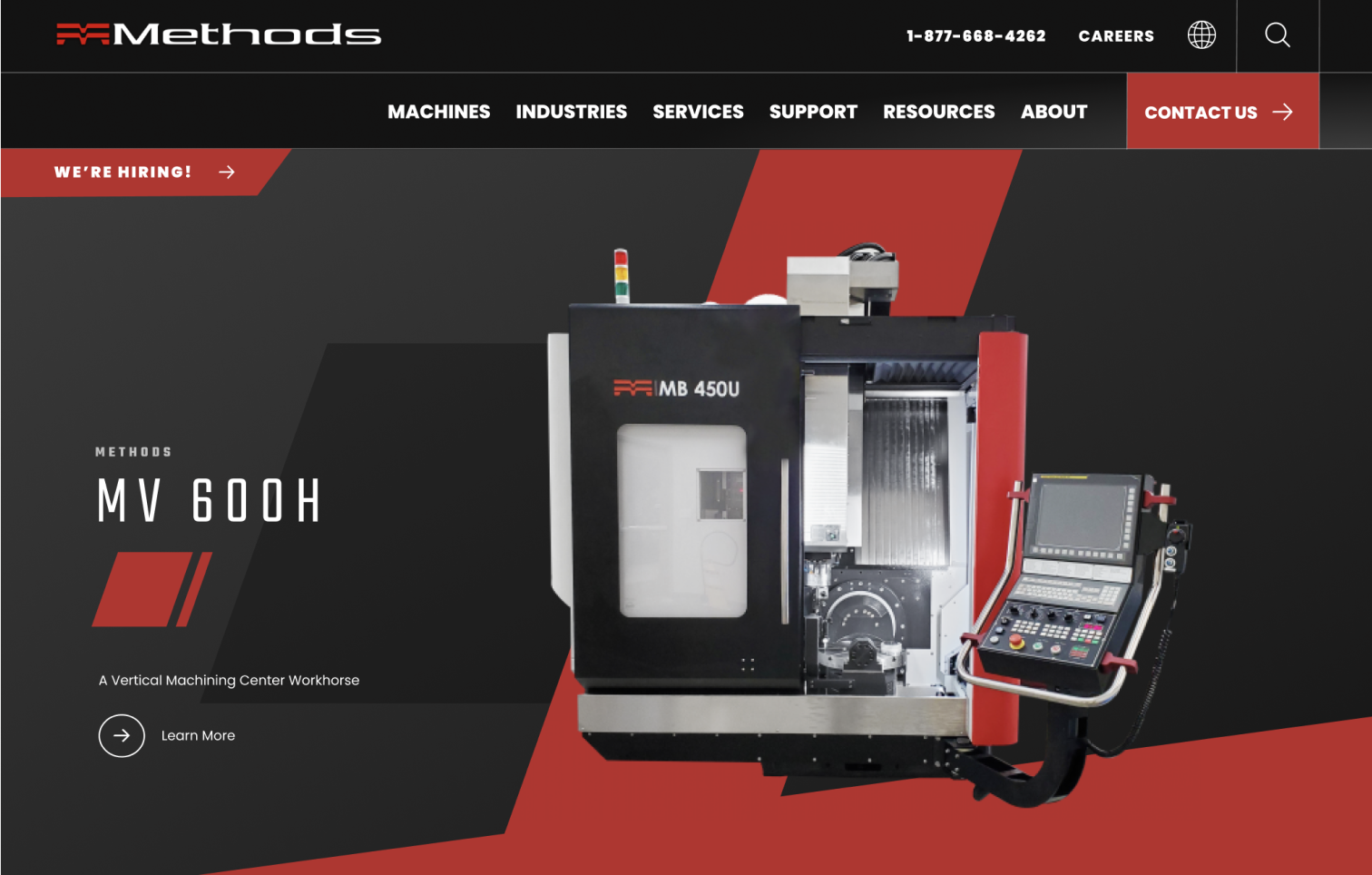 website homepage of Methods Machine Tools an international CNC manufacturing company