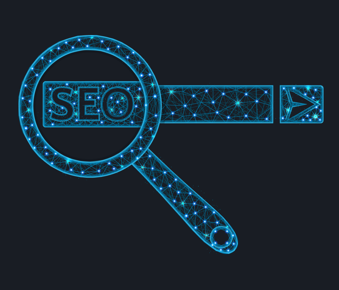 Magnifying glass on a search bar searching SEO