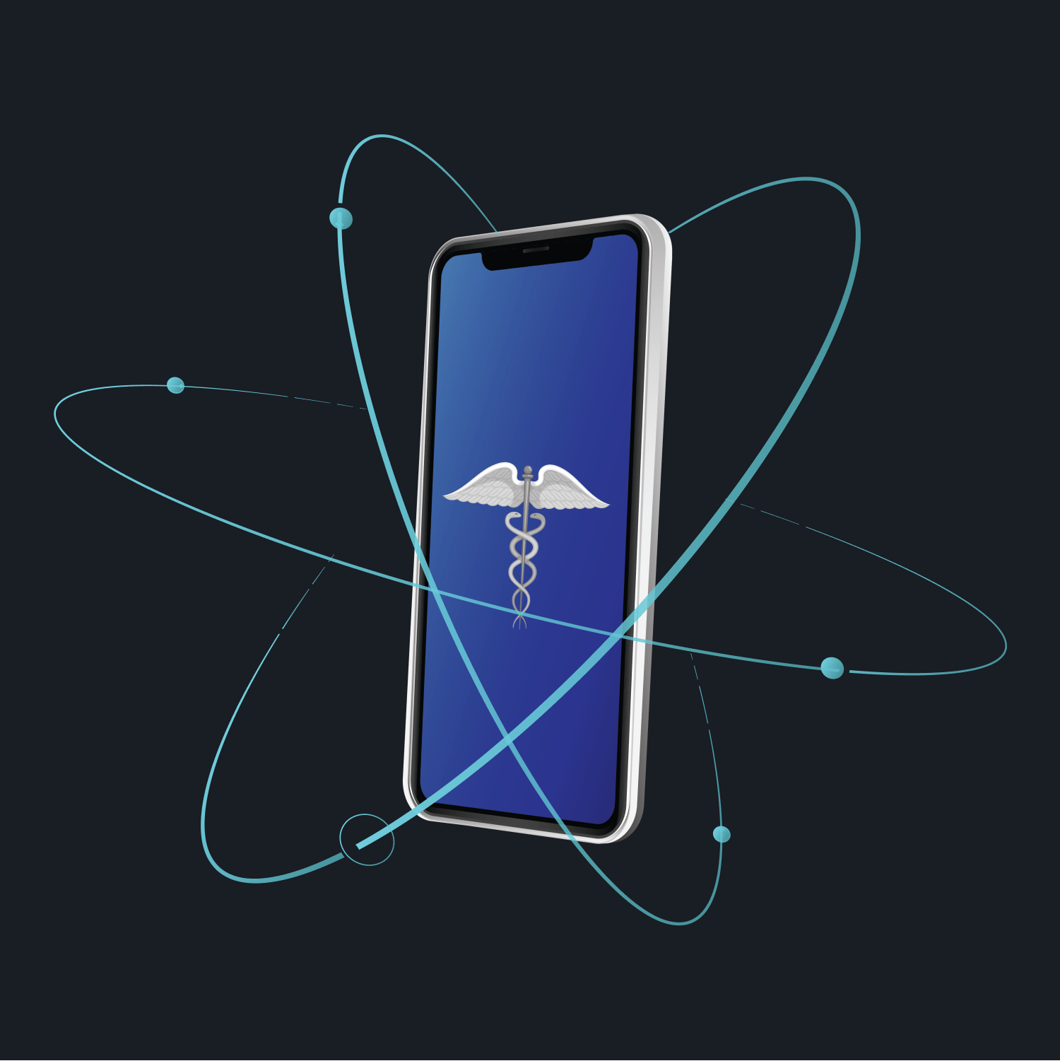 smartphone with caduceus medical symbol dark|