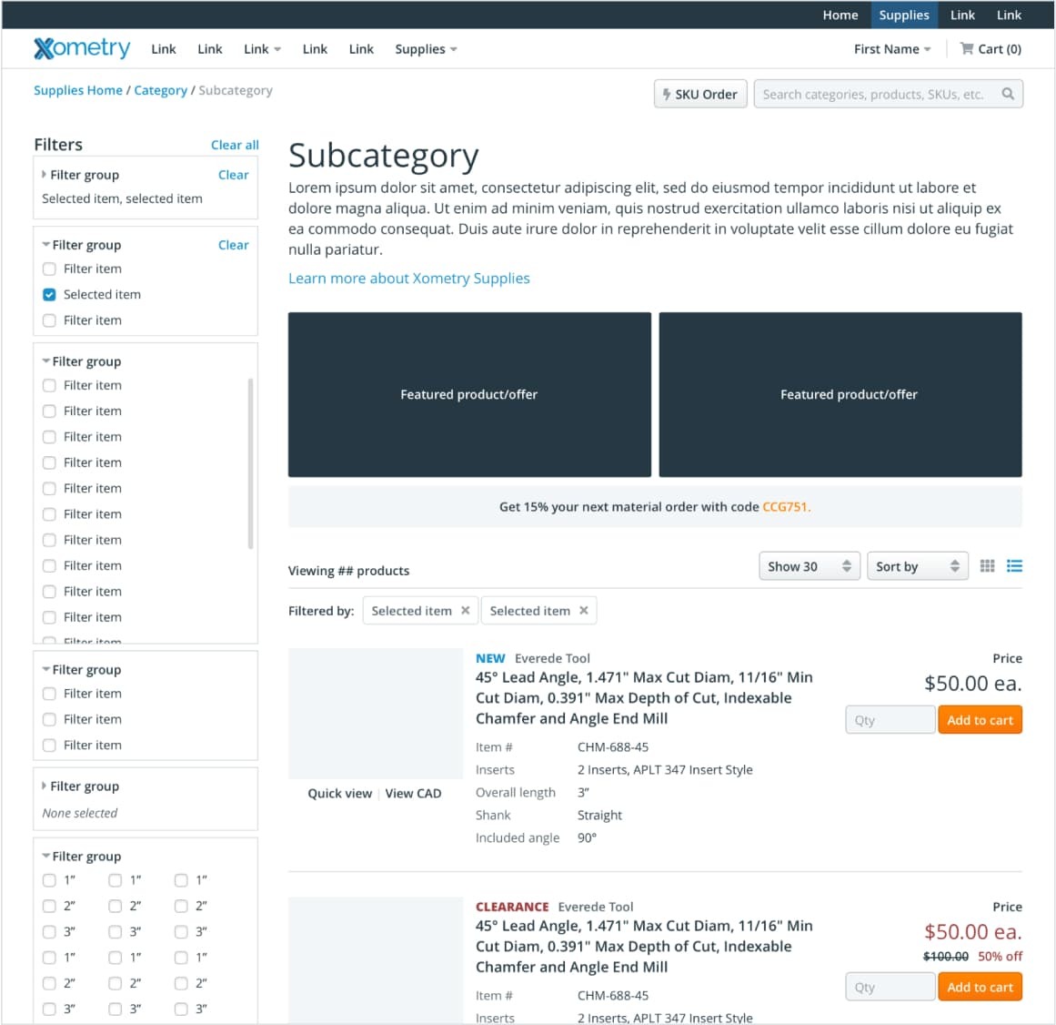 Xometry category page screenshot