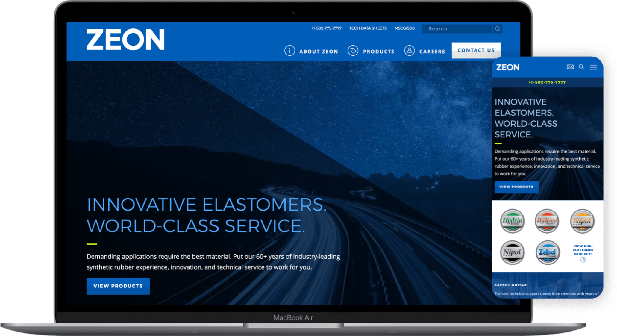 Zeon's website on desktop and mobile