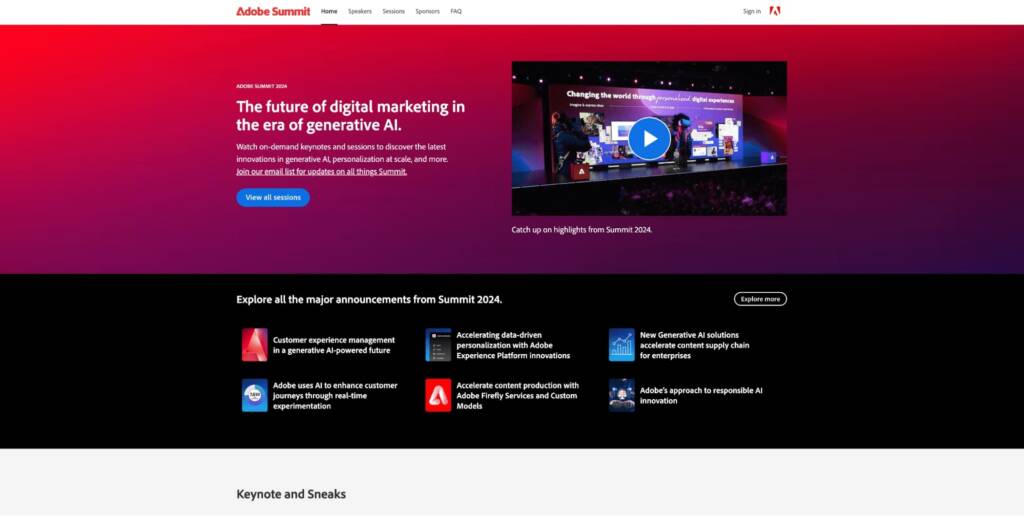 The Adobe Summit microsite blends visual appeal, content accessibility, and interactivity to deliver effective brand messaging.